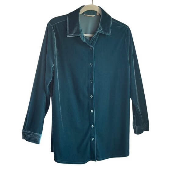 Soft Surroundings Medium Button Tunic Shirt Emerald Green Velvet Whimsical Fairy - Picture 1 of 10